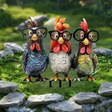 1 Piece, Art Deco 3 Chicken Garden Stakes, Bohemian Style, 2D Used For Courtyard And Garden Decoration, Floor Standing, No Electricity Required, Animal Themed Outdoor Festival Decoration