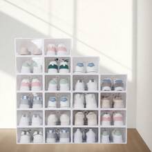 12pcs Thick Transparent Flip-Top Shoe Storage Boxes, Foldable Drawer-Style Plastic Shoe Organizers, Ideal For Summer Shoe Storage And Space Saving