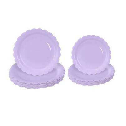 10 pezzi/20 pezzi/40 pezzi/Set, Piatti di carta viola lavanda con bordo a conchiglia da 9 pollici e 7 pollici, Piatti con bordo a conchiglia viola chiaro per matrimoni, baby shower, feste di compleanno ed eventi, Piatti usa e getta per cena e dessert
