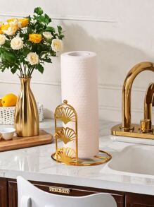 1pc Gold Metal Floral Design Freestanding Paper Towel Holder, Suitable For Rolled Paper Storage, Home Decor, Desk, Home Organization And Storage, Room Decor, Bedroom, Kitchen Accessories, Kitchen Tools, Kitchen Organization, Travel, Holiday, Tissue Box Holder, Family Gathering, Kitchen Dining Table Decor - Multicolor - View 9