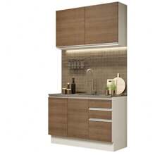 Cocina Integral Madesa Glamy Sin Tarja Con 120 Cm - Blanco y Marrón - Ver 2