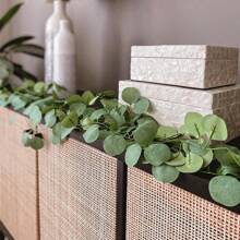 1/4pcs, Faux Eucalyptus Garland With White Flowers, 5.9FT/180cm Silvery Dollar Eucalyptus Leaves Gypsophila Garland, Artificial Greenery Vines For Wedding Party Mantle Table Runner Home Decor Offices Decor Summer Decor,Fake Plants