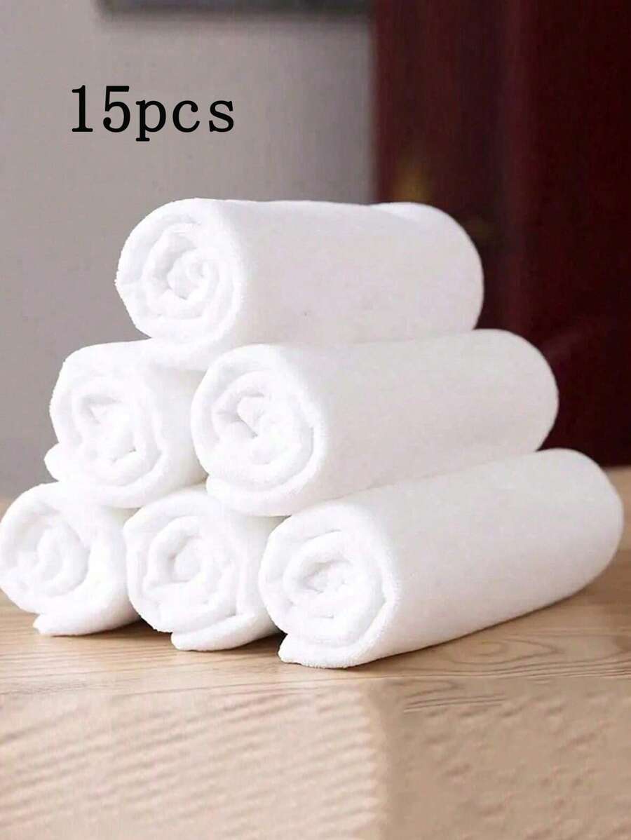 15 piezas Toalla facial blanca simple, toalla sin pelusa para hotel de baño, toalla facial suave y absorbente, suministros de baño, paño de lavado blanco, toalla pequeña para baño y ducha, accesorios de baño, hoteles y gimnasios (El producto está hecho de material resistente al desgaste. Aunque es ligero, es resistente al desgaste. Espero que pueda entender.)