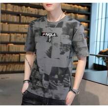 Camiseta de cuello redondo de moda para hombre, camiseta informal ajustada con estampado de moda,Playera Hombre, Slim Fit Tacto Extra Suave - Gris - Ver 6