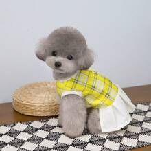 Spring/Summer New Lace Skirt, 25 Plaid Skirt, Pet Dress, Cat Princess Dress, Doll Dress, New Spring/Summer Versatile Striped Dress, Dog Clothes, Teddy Outfit, Fashionable Princess Dress, Leash Buckle Printed Princess Dress, Small Animal European And American Hot-Selling Casual Dress - Yellow - View 8