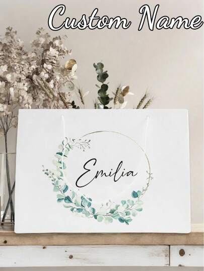 1 sacola de presente com guirlanda verde com nome personalizado, sacola de presente personalizada para madrinha de casamento, caixa de presente de casamento com nome personalizado, sacola de presente para despedida de solteiro, sacola de presente de boas-vindas, sacola de presente de grande capacidade para festa de casamento, sacola de presente de noivado, sacola de presente elegante, sacola de presente de formatura, sacola de presente para funcionário, Dia dos Namorados, sacola de presente de aniversário, presente ideal para madrinha de casamento, festa de casamento, sacola de presente personalizada para formatura do Dia das Mães, ajustável, adorável, personalizada, filho, filha, escritório, sala de chá, escola, casa, renovação da casa, caixas de embrulho de presente personalizadas