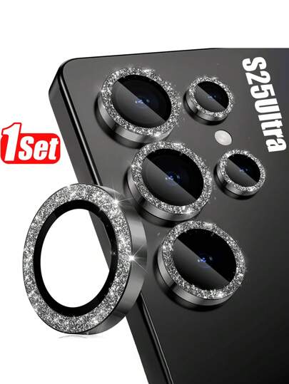 مجموعة واحدة واقي عدسة الكاميرا لهاتف جالاكسي S25/S25 فائق/S25+، حلقة حماية مصنوعة من سبيكة الألومنيوم مزينة لامعة + زجاج مقسى 9H [زخرفة لامعة]، هدية عيد ميلاد لامعة، بلورية شفافة للأصدقاء والعائلة، واقي عدسة، اكسسوارات الهاتف