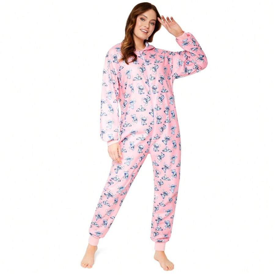 Disney Stitch Fleece Onesie Hooded Zip Up Warm Lounge Wear Nightwear Gift - Multicolor - View 1