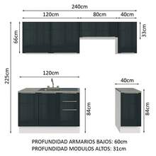 Cocina Integral Modular Luna Madesa 240cm Con Acessorios Blanco/Negro - Blanco y Negro - Ver 3