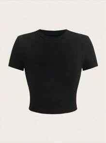 Camiseta corta de cuello redondo de manga corta ajustada para mujer para primavera/verano