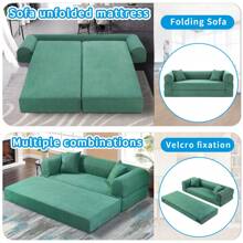 Compression Sofa - Convertible Floor Foldable Sofa Bed - With 2 Pillows, Corduroy, Queen Size - Aqua - View 3