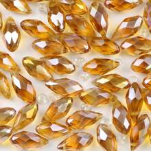 50 hạt 6*12mm hình giọt nước trong suốt nhiều màu sắc, lỗ ngang, dùng làm đồ trang sức, hạt pha lê thủy tinh dùng làm hoa tai, vòng tay, vòng cổ tự làm - Lỗ bên giọt nước - Xem 21