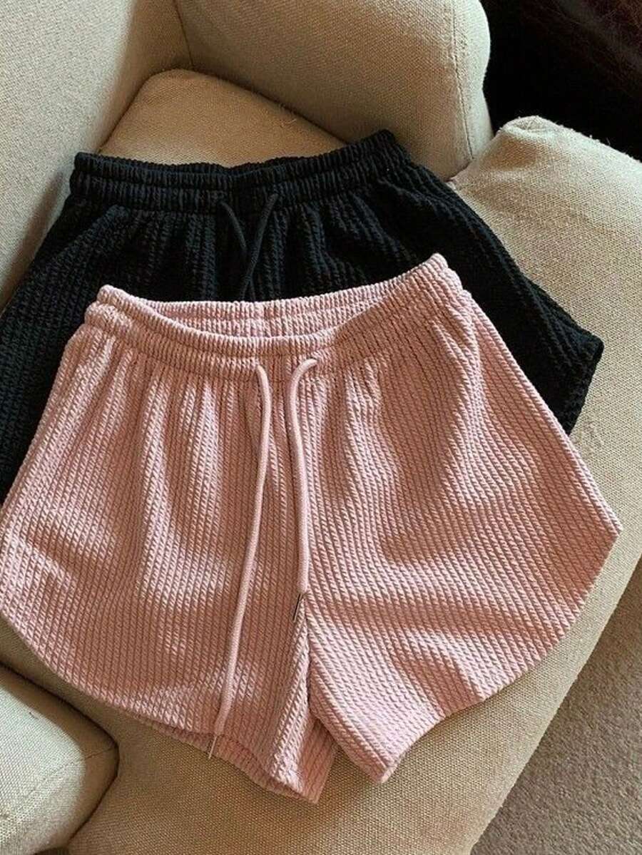 Pantalones de pierna ancha mujer verano fuera suelta delgada de gran tamaño de cintura alta deportes ocio pantalones cortos mujer - Rosa - Ver 1