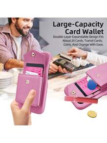 keyunfei محفظة بسوستة بنمط مُحبّب بلون البنفسجي الداكن، حامل بطاقات رأسي مع حزام كتف قابل للفصل، سعة كبيرة مع مرآة، غطاء هاتف متعدد الوظائف مقاوم للخدش يتوافق مع 16 Pro Max/ 13/Galaxy S25 Ultra/Galaxy S24 Ultra/13 Ultra/ Pixel 9 XL/Vivo X90 Pro+/Magic5 Pro/P30 Lite/Redmi K70E