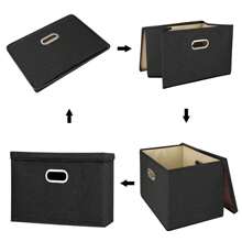 Storage Boxes With Lids 45x30x30cm Large Collapsible Storage Baskets For Shelves Foldable Linen Fabric Storage Bins With Handle Cube Storage Unit For Organizing Clothes Toys (Gray) - Black - View 2