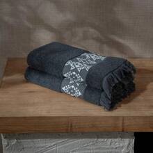 Hereke 2 Pcs Towel Set | 2 Pieces Of Face Towels | 50x80 Cm | Cotton - Dark Grey - View 4