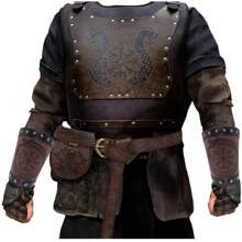 4 pièces/set Costume de guerrier viking en PU décontracté, comprend la tenue viking, le sac de taille, style renaissance, synthétique