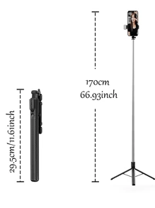 Treppiede bastone per selfie retrattile da 170 cm con telecomando senza fili, compatibile con e smartphone Android, adatto per live streaming, vlog, raduni familiari, riprese di feste di Natale, per selfie tenuti in mano, attività all'aperto, interviste per vacanze estive, viaggi, attività all'aperto, supporto treppiede per live streaming