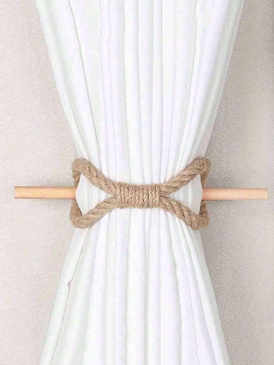 1 件北欧实木棒粗绳窗帘架，简易窗户固定窗帘绑绳卧室，客厅装饰窗帘绑带，窗帘扣，窗帘绑带窗帘固定手工窗帘绑带带木棍绳绑带窗帘适用于客厅厨房家居装饰客厅厨房装饰窗帘卧室