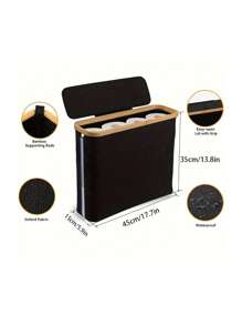 1pc Bohemian Style Black Bamboo Tissue Paper Holder With Storage Basket - Foldable Rectangular Bathroom Storage Box With Lid, Polyester Fiber, Fragrance Free, Suitable For Home And Office Back To School