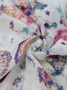 1pc Spring & Autumn Floral Print Fringed Shawl/Beach Towel For Dress - Multicolor - View 4