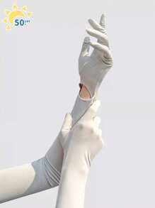 1 pièce Nouveaux gants longs de protection solaire pour femmes d'été. Ces manches de bras en soie glacée peuvent bloquer les rayons ultraviolets. Ils conviennent pour le cyclisme et la conduite, avec des fonctions anti-dérapantes et tactiles. Ils sont extra-longs pour couvrir les bras et parfaits pour une utilisation extérieure.