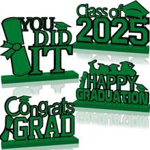 4Pcs Black And Gold Graduation Decorations Class Of 2025 Congrats Grad Wooden Table Centerpieces Grad Table Toppers Congratulate Tiered Tray Decor For 2025 Graduation Decorations - Multicolor - View 7