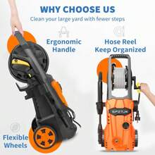SPZTJK Electric High Pressure Washer - 1600W Portable Washer, 4.7 LPM Flow Rate, 33FT Long Hose, 18FT Power Cord, Foam Cannon, And Durable Construction, Cleans Patios/Cars/Fences/Windows - US A Type Plug(110-127V) - View 6