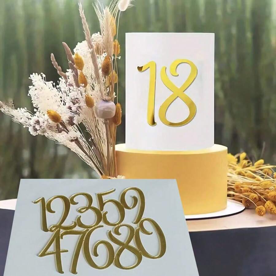 10pcs 0-9 Acrylic Number Combination Cake Toppers Cupcake Decoration Picks For Party Desserts - Gold - View 1