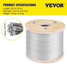 3/ 16 Inch 304 Stainless Steel Cable 9 Wire Rope 250 Feet For Railing Decking DIY Balustrade Projects - Silver - View 8