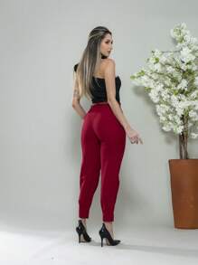 Carrot Pants With Zipper On The Leg, Tailored C3095 - Burgundy - View 7