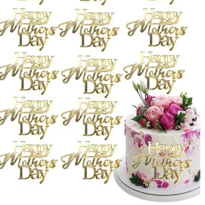 10 piezas de Toppers para cupcakes de espejo acrílico dorado con texto "Feliz Día de la Madre" - Decoraciones para tartas de Día de la Madre, cumpleaños de mamá, fiestas, decoración DIY, ideas de decoración de fiestas, recuerdo perfecto para celebrar a tu mamá
