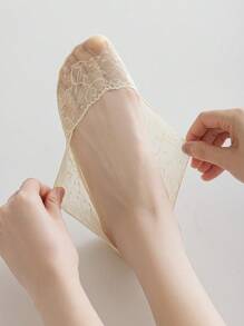 2/4/7 Pairs Women's Ultra-Thin Mesh Breathable Invisible Lace Silicone Non-Slip Boat Socks, Soft & Sweat-Absorbent - Multicolor - View 7