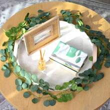1/4pcs, Faux Eucalyptus Garland With White Flowers, 5.9FT/180cm Silvery Dollar Eucalyptus Leaves Gypsophila Garland, Artificial Greenery Vines For Wedding Party Mantle Table Runner Home Decor Offices Decor Summer Decor,Fake Plants