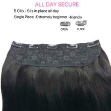 5 夹单片夹式接发直发真人发自然黑色夹式接发 3/4 全头接发 - Natural Black - 查看 5