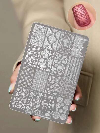 1pc Nail Art Stamping Plate, Retro Chinese Style Pattern, Nail Stamp Templates, Gel Nail Polish Design - Stainless Steel Stamp Tool, For Home Salon Nail Art DIY