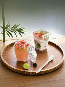 10/25pcs Dessert Cups, 150ml Transparent Plastic Cups, Reusable Ice Cream Cups, Mini Party Square Bowls, Suitable For Fruit Mousse Ice Cream Pudding And Tasting, Holiday Party Supplies, Home Living Supplies, Home Decor - Multicolor - View 3