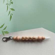 1 pieza Llavero personalizado de bola de silicona redonda, letras inglesas personalizadas, llavero con nombre, accesorios para bolsos, regalos para familiares y amigos, accesorios de vestir, elegante otoño, novio, novia, familia, amigos, baratijas - llavero de cuentas de madera - Ver 27