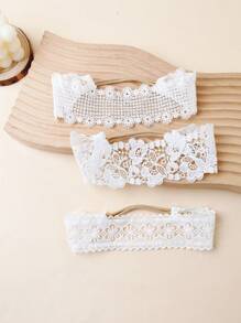 3 件装婴儿花朵蕾丝蝴蝶刺绣头带，儿童精致发饰，夏季镂空头饰 - 彩色 - 查看 12