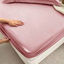 CNZB-1pc Solid Color Soft Fitted Sheet, Simple Style Fitted Sheet All Season Mattress Protector Cover For Bedroom, Dorm, Hotel, BNB, And Other Bedding, Not Including Pillow Case