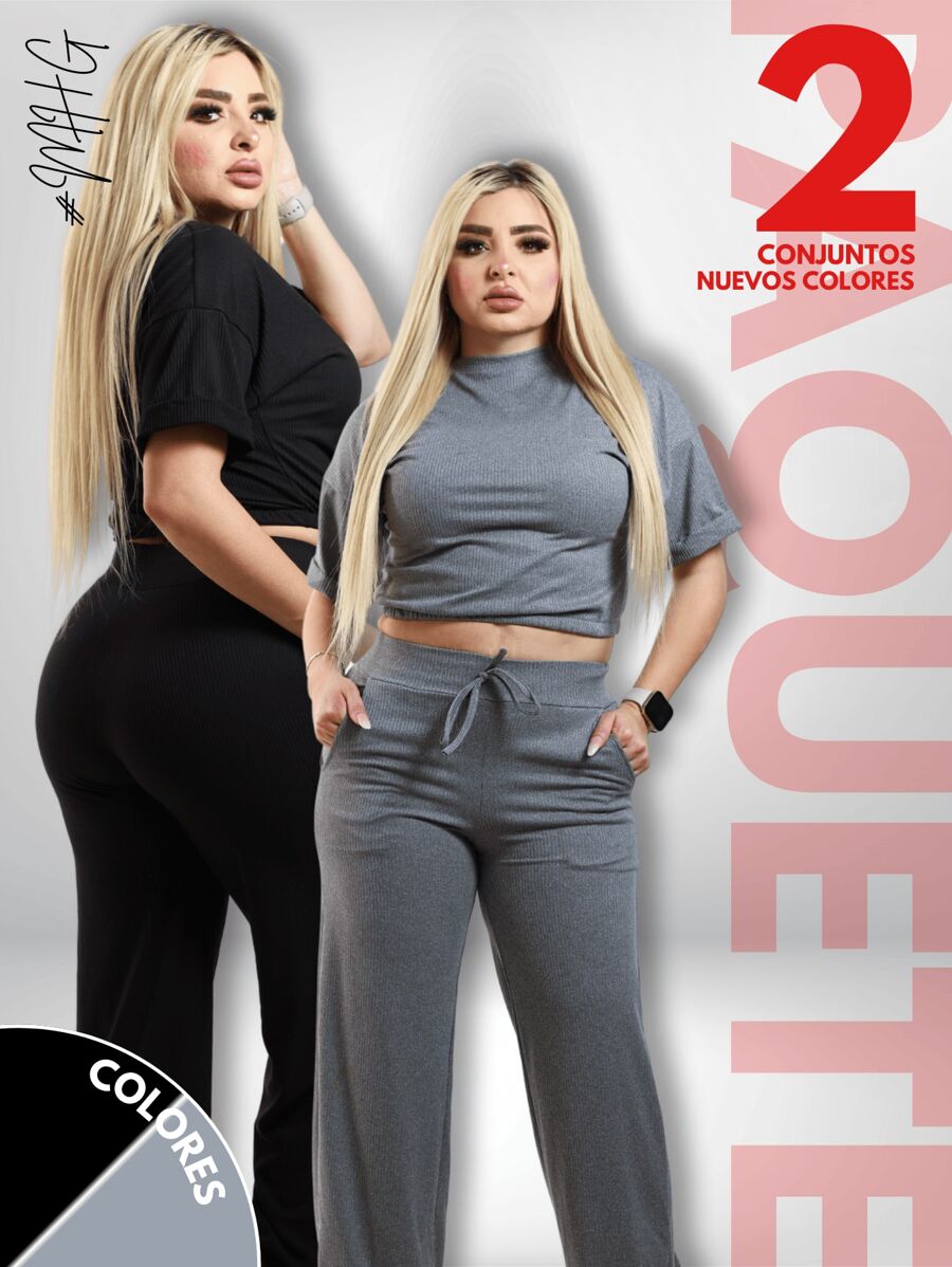Women Two-Piece Outfits - Black / Grey - View 1