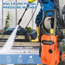 SPZTJK Electric High Pressure Washer - 1600W Portable Washer, 4.7 LPM Flow Rate, 33FT Long Hose, 18FT Power Cord, Foam Cannon, And Durable Construction, Cleans Patios/Cars/Fences/Windows - US A Type Plug(110-127V) - View 5