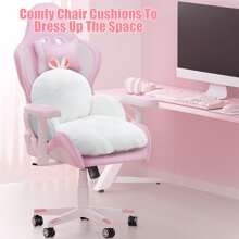 Cute Chair Cushion, Gaming Chair Cushion With Backrest Non-Slip, Comfy Seat Cushion For Office Desk, Kawaii Chair Cushions For Gamer, Soft Chair Cushion For Room Bedroom Decor(Black Kitty) - 白兔 - 查看 2