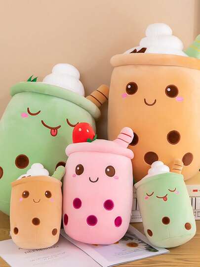 Lindo peluche de té de boba, peluche de té de burbujas de dibujos animados, almohada de fresa suave, juguetes de peluche de té con leche, peluche de taza de té con leche relleno, regalo de abrazo para niños y decoraciones de habitación