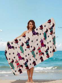 1pc Colorful Sausage Dog Printed Beach Towel, Suitable For Summer Beach, Swimming Pool, Swimming, Relaxation, Party, Holiday Accessories For Men And Women, Travel Essential, Beach Must-Have Beach Essentials