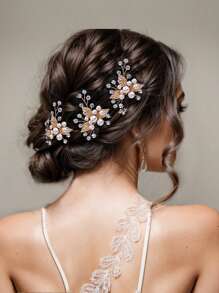 1 Conjunto de Três Pentes Laterais de Folha de Liga Doce e Adorável com Pérola Falsa, Brilhante Strass, Romântico, Acessórios para Cabelo de Noiva, Casamento, Coiffure, Tiara, Festa de Aniversário, Festa de Feriado, Acessórios de Cabelo Delicados de Fada