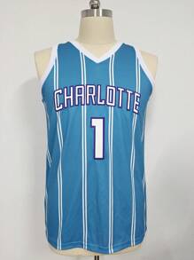 Camiseta de baloncesto #1 para hombre, con logotipo bordado de Charlotte, corte holgado sin mangas y cuello redondo, adecuado para baloncesto, deportes, running, entrenamiento