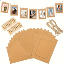 21 Pack Kraft Paper Photo Frames - 4x6 Inch Multi-Hanging Display, 21 Pack Contains 10 Photo Frames, 10 Clips And 1 Rope, Lightweight DIY Collage Kit For Wall Decoration - Boho Party Backdrop, Gallery Wall Starter, Classroom Display, Wedding Photo Hanging Hangers, Friendly Photo Booth Decor!