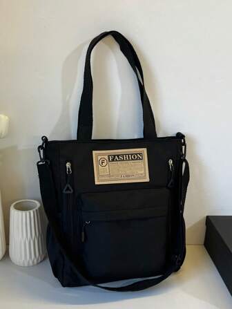 时尚休闲时尚字母印花大容量手提包斜挎包，适合大学/学院教室/通勤/工作/办公室/节日/度假/节日/派对/旅行，适合女性，