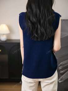 Hauts d'été élégants pour femmes 100% laine mérinos mignons, pull sans couture monofilaire, hauts en tricot à col montant sans manches pour femmes, décontracté printemps été, nouveaux hauts en laine pour femmes